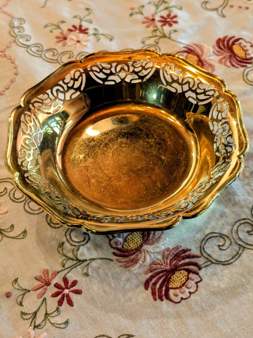 WMF Ikora Brass Footed Bonbon Dish - Mid Century Modern - Reticulated Bowl - VTG